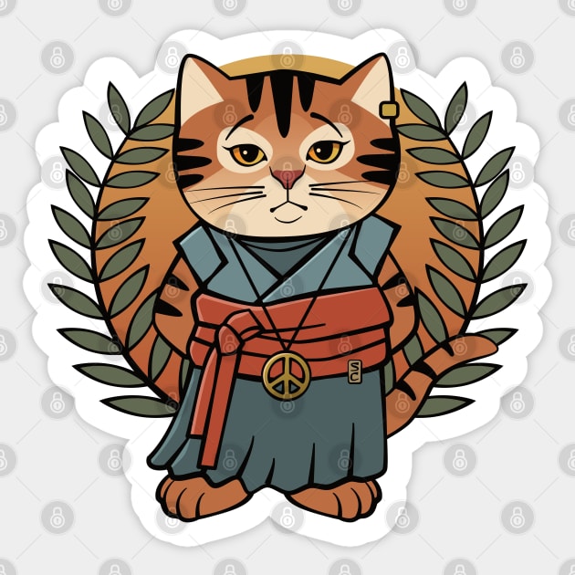 Peace Cat Samurai Sticker by Sue Cervenka